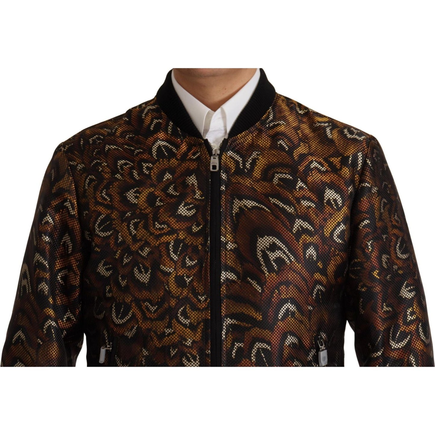 Dolce & Gabbana Brown Feather Full Zip Blouson Jacket