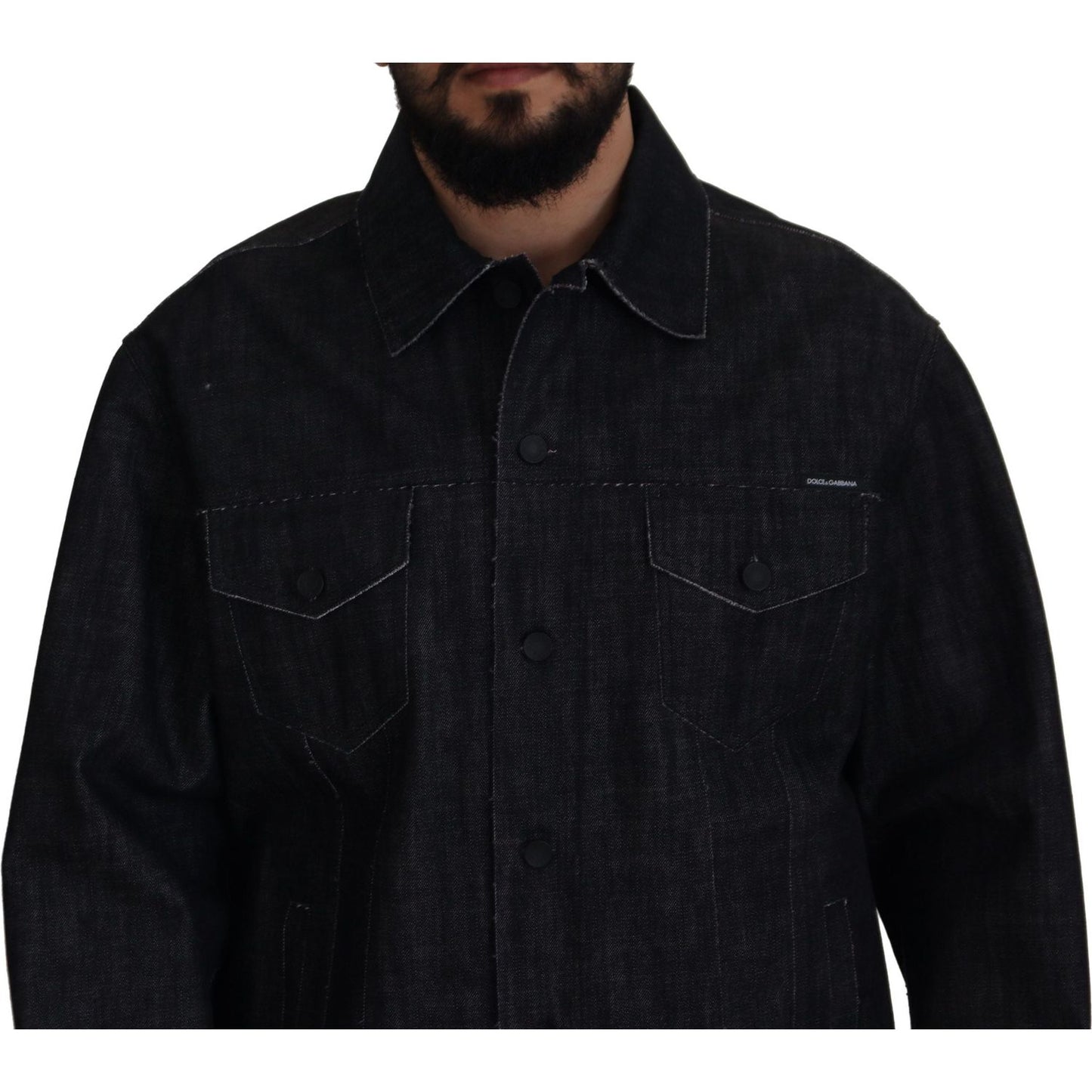 Dolce & Gabbana Black Cotton Full Button Denim Jacket