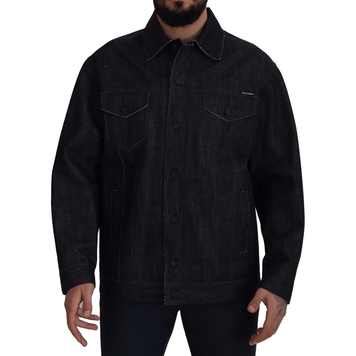 Dolce & Gabbana Black Cotton Full Button Denim Jacket