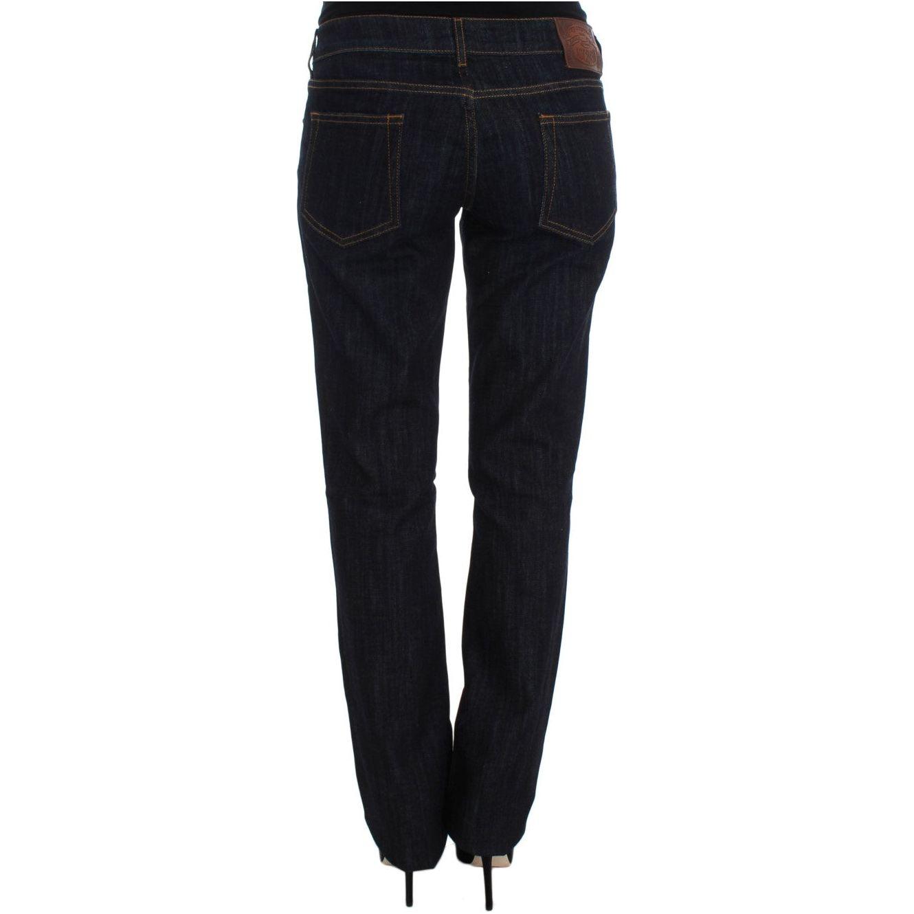 Cavalli Blue Cotton Straight Fit Stretch Jeans