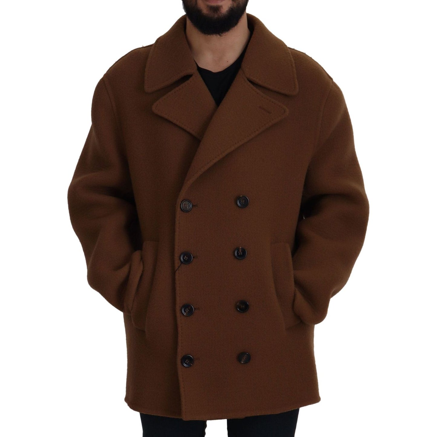 Dolce & Gabbana Brown Nylon Double Breasted Coat Jacket