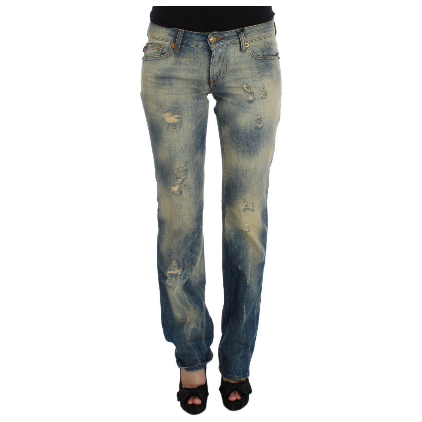 Cavalli Blue Wash Cotton Slim Fit Bootcut Jeans