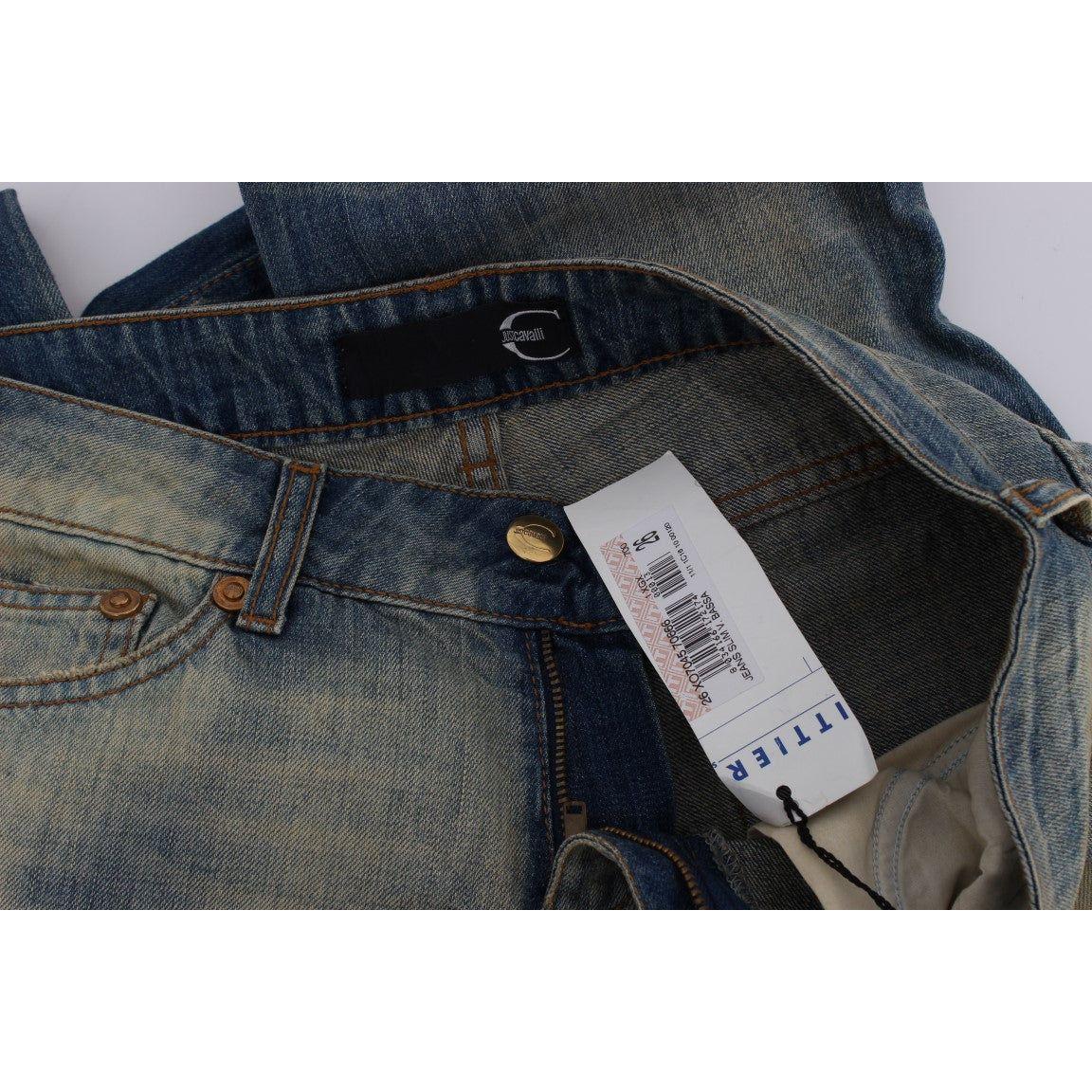 Cavalli Blue Wash Cotton Slim Fit Bootcut Jeans