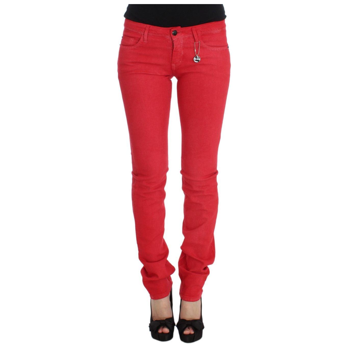 Costume National Red Cotton Blend Super Slim Fit Jeans