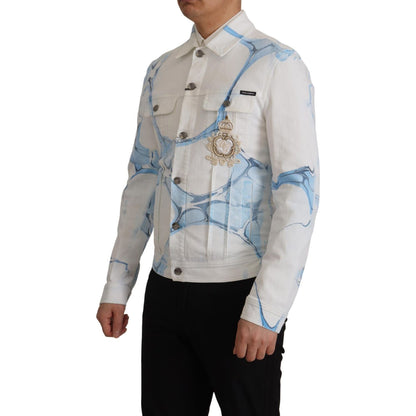Dolce & Gabbana White Cotton Logo Embroidery Denim Jacket