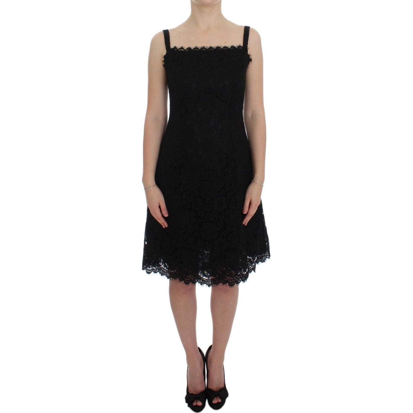 Dolce & Gabbana Black Floral Lace Shift Knee Length Dress