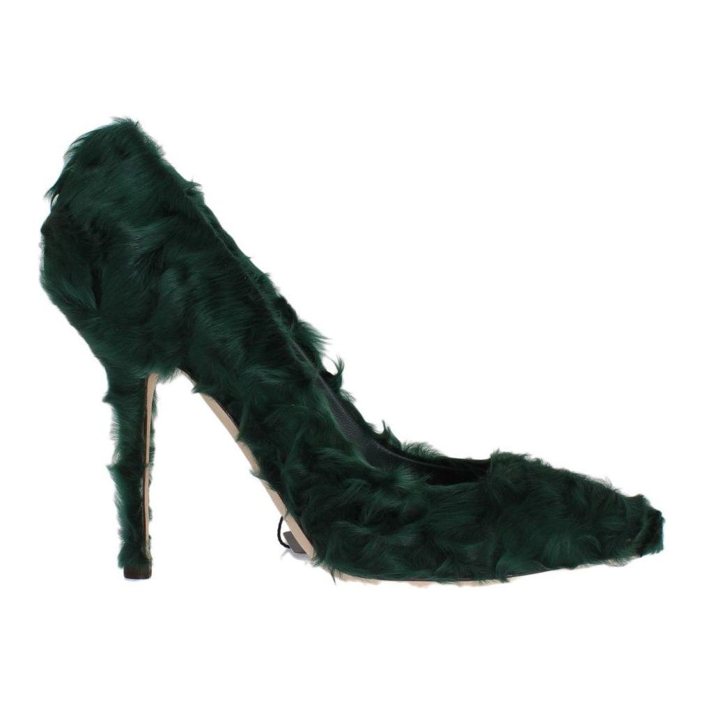 Dolce & Gabbana Green Xiangao Lamb Fur Leather Pumps LA3083-1