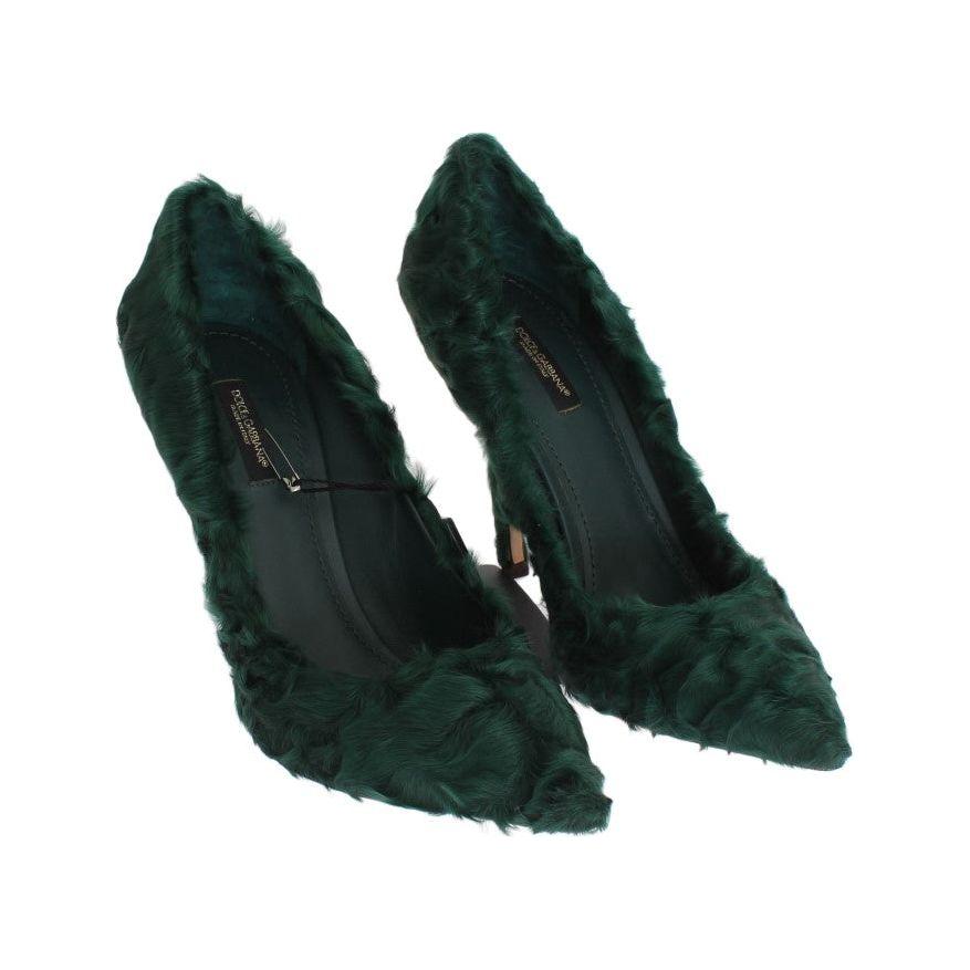 Dolce & Gabbana Green Xiangao Lamb Fur Leather Pumps LA3083-1