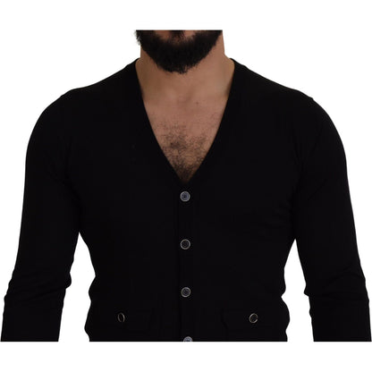 Dolce & Gabbana Black Wool Button Down Cardigan Sweater