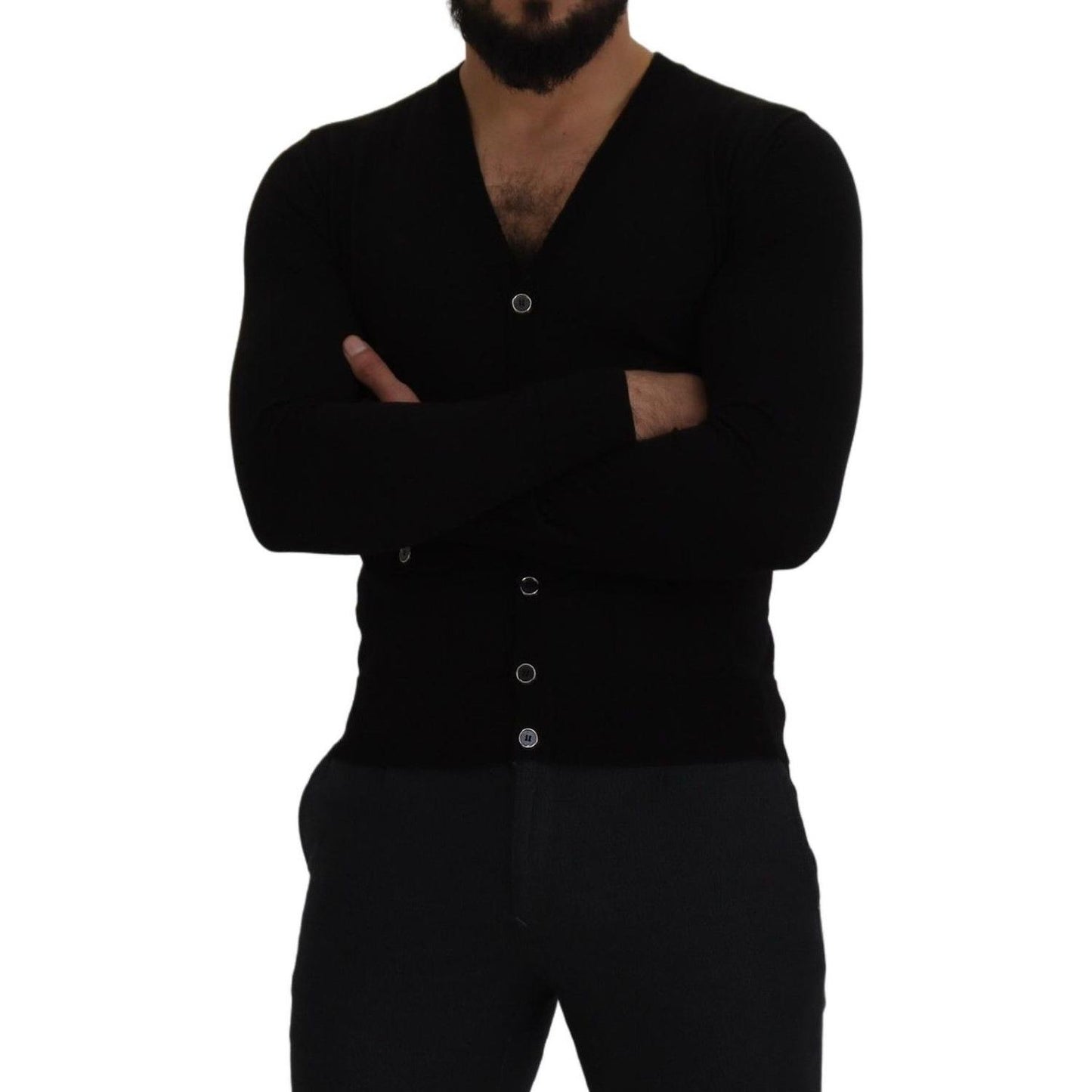 Dolce & Gabbana Black Wool Button Down Cardigan Sweater