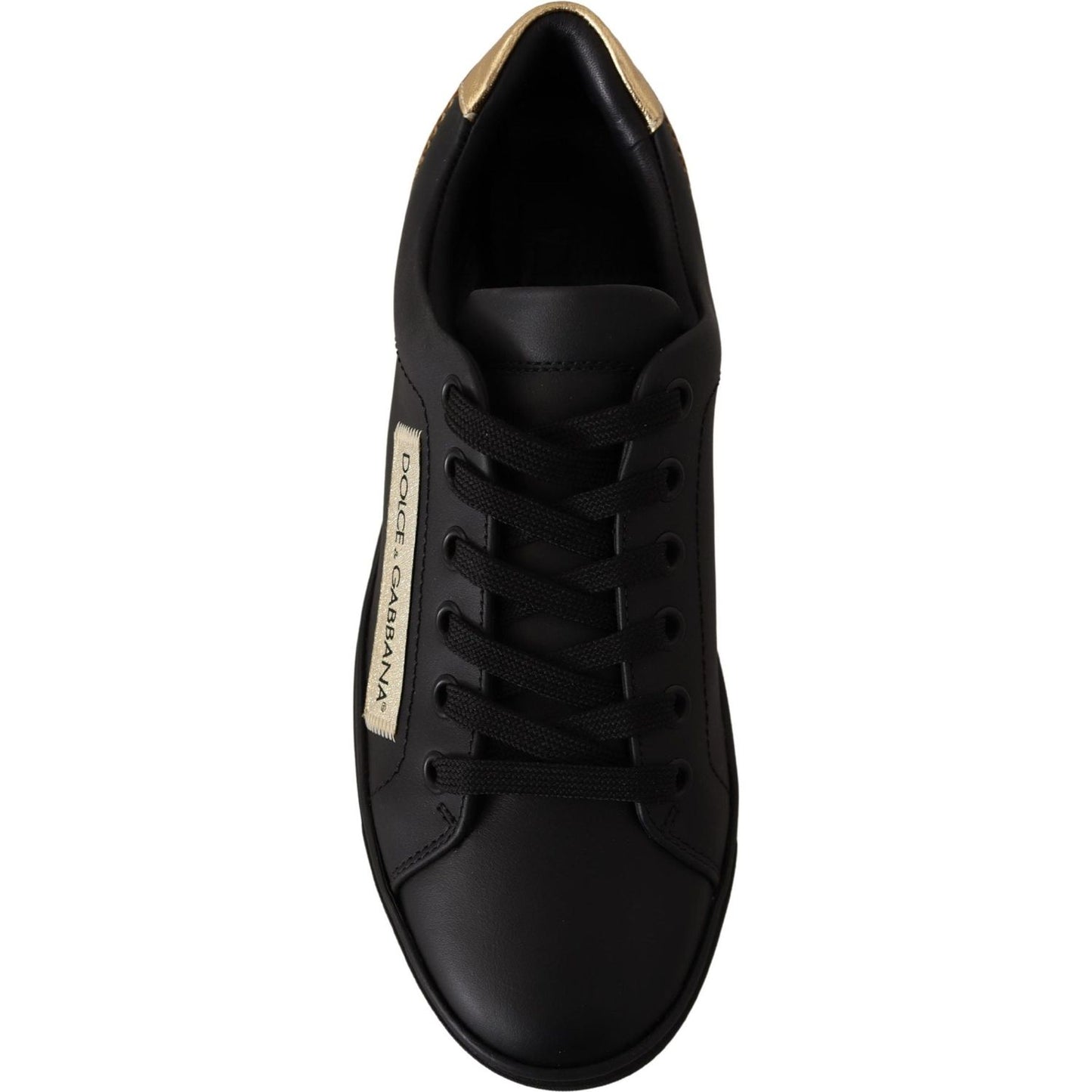 Dolce & Gabbana Black Gold Leather Low Top Sneakers Womens Shoes
