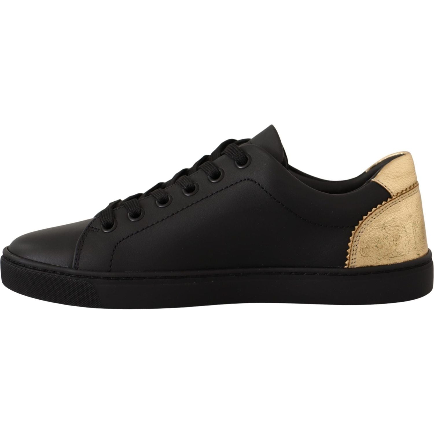 Dolce & Gabbana Black Gold Leather Low Top Sneakers Womens Shoes