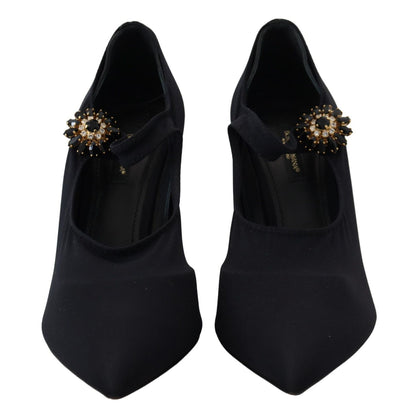 Dolce & Gabbana Black Socks Stretch Crystal Pumps Shoes