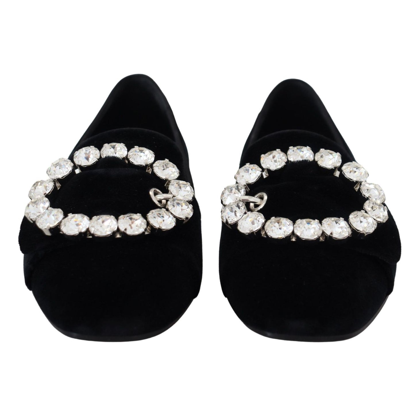 Dolce & Gabbana Black Velvet Crystals Loafers Flats Shoes