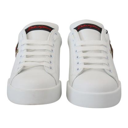 Dolce & Gabbana White Leather Sneaker Portofino Logo Heart Shoes