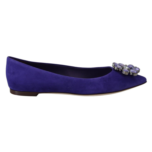 Dolce & Gabbana Purple Suede Crystals Loafers Flats Shoes