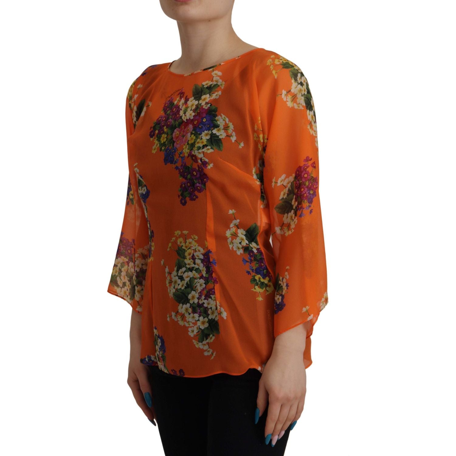 Dolce & Gabbana Orange Floral Print Long Sleeve Blouse