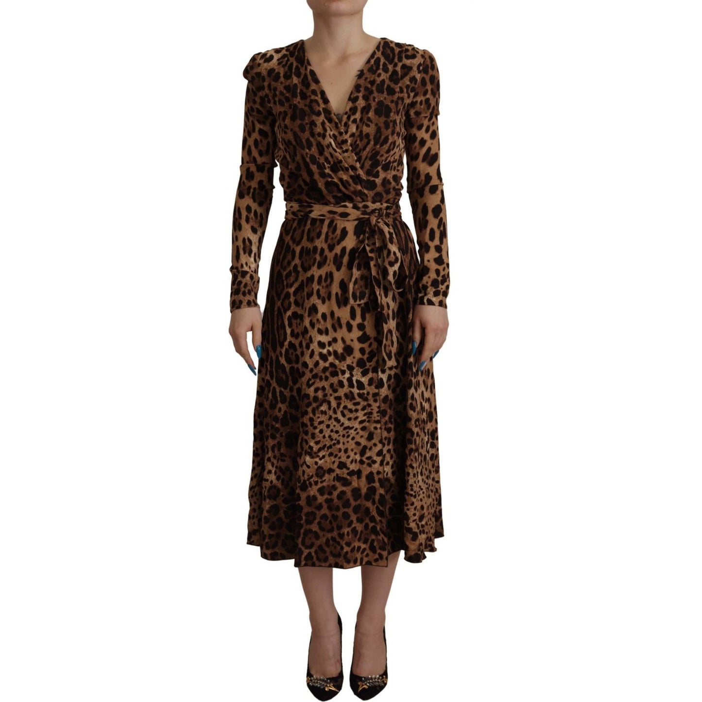 Dolce & Gabbana Brown Leopard Wrap A-line Maxi Viscose Dress DR28712- 36