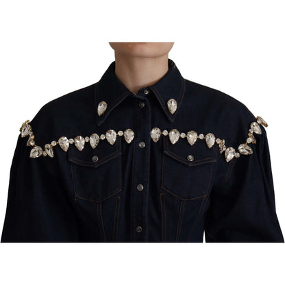 Dolce & Gabbana Blue Denim Crystal Embellish Cotton Jacket
