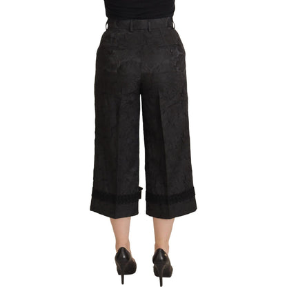 Dolce & Gabbana Black Brocade Cropped High Waist Pants