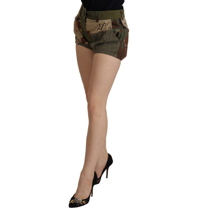 Dolce & Gabbana Green High Waist Hot Pants Cotton Army Shorts