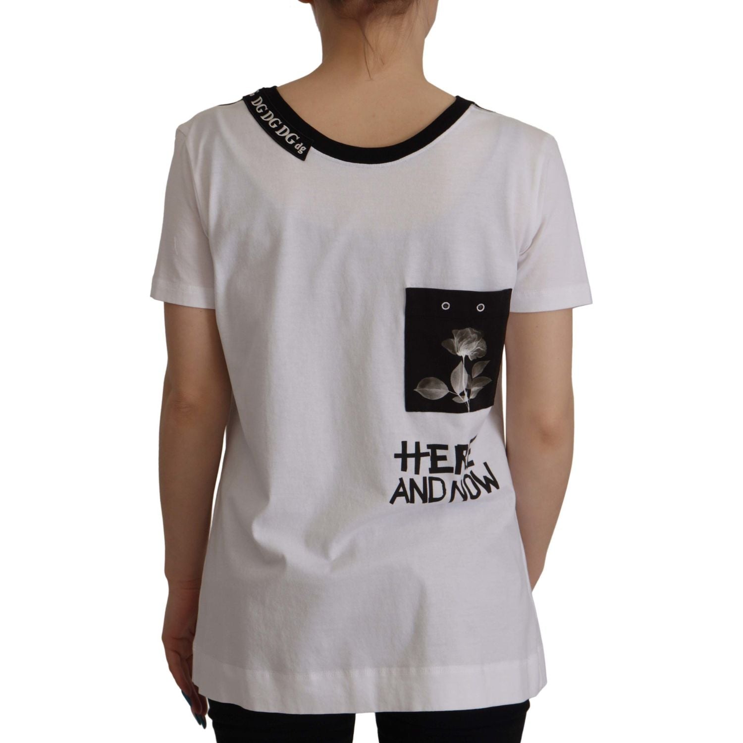 Dolce & Gabbana White Slogan Print Round Neck Cotton  T-shirt