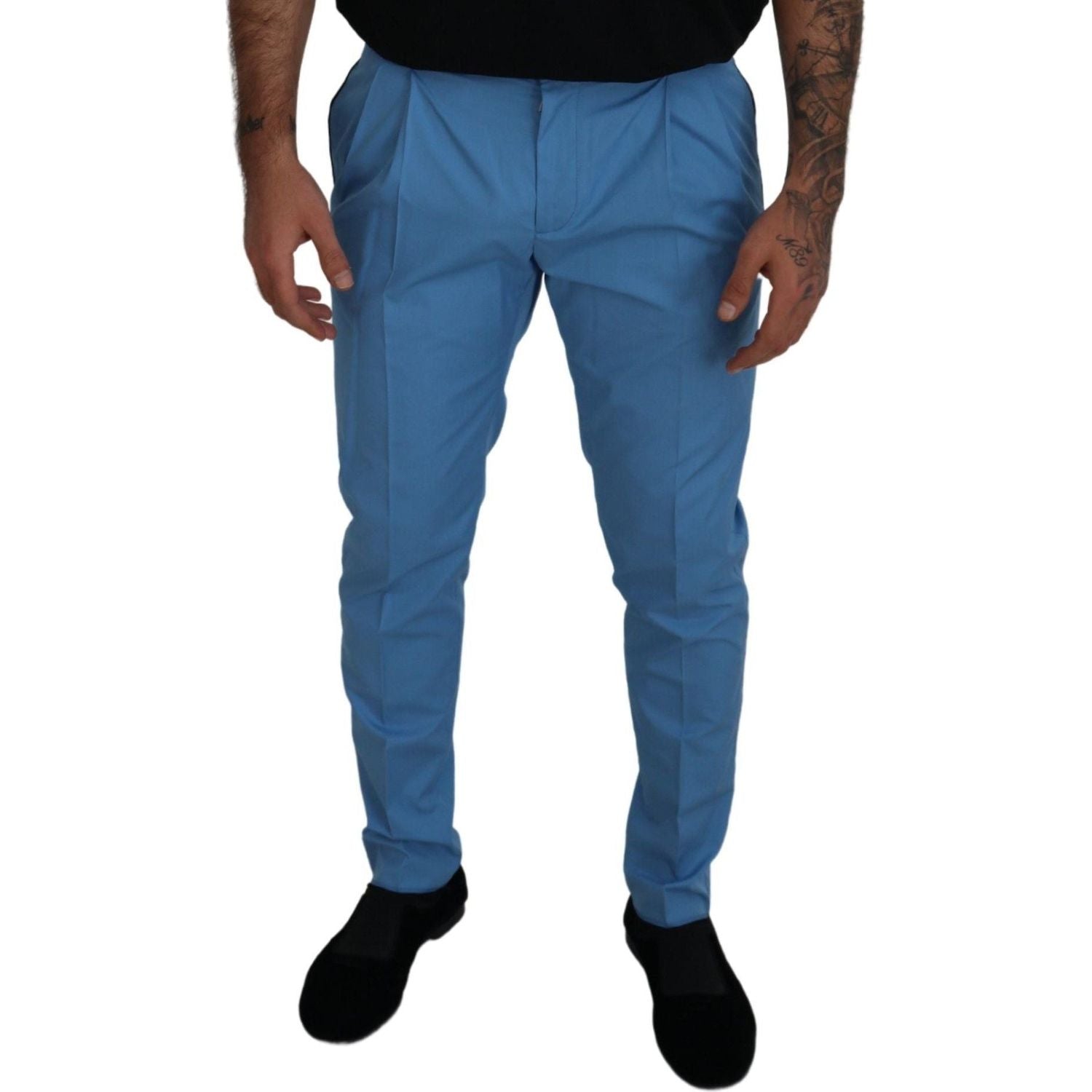 Dolce & Gabbana Blue Cotton Silk Trousers Chinos Pants