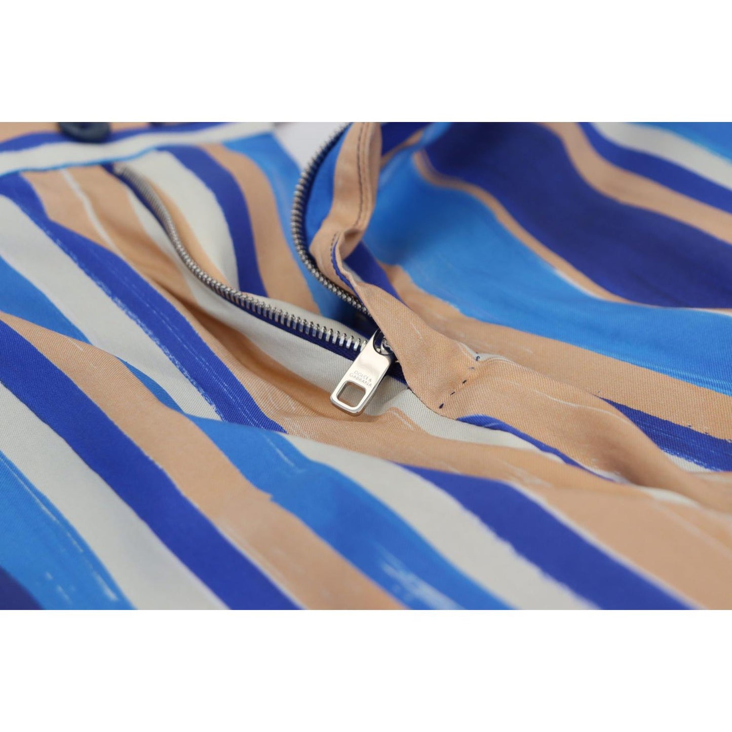 Dolce & Gabbana Blue Striped Silk Cotton Slim Trousers Pants