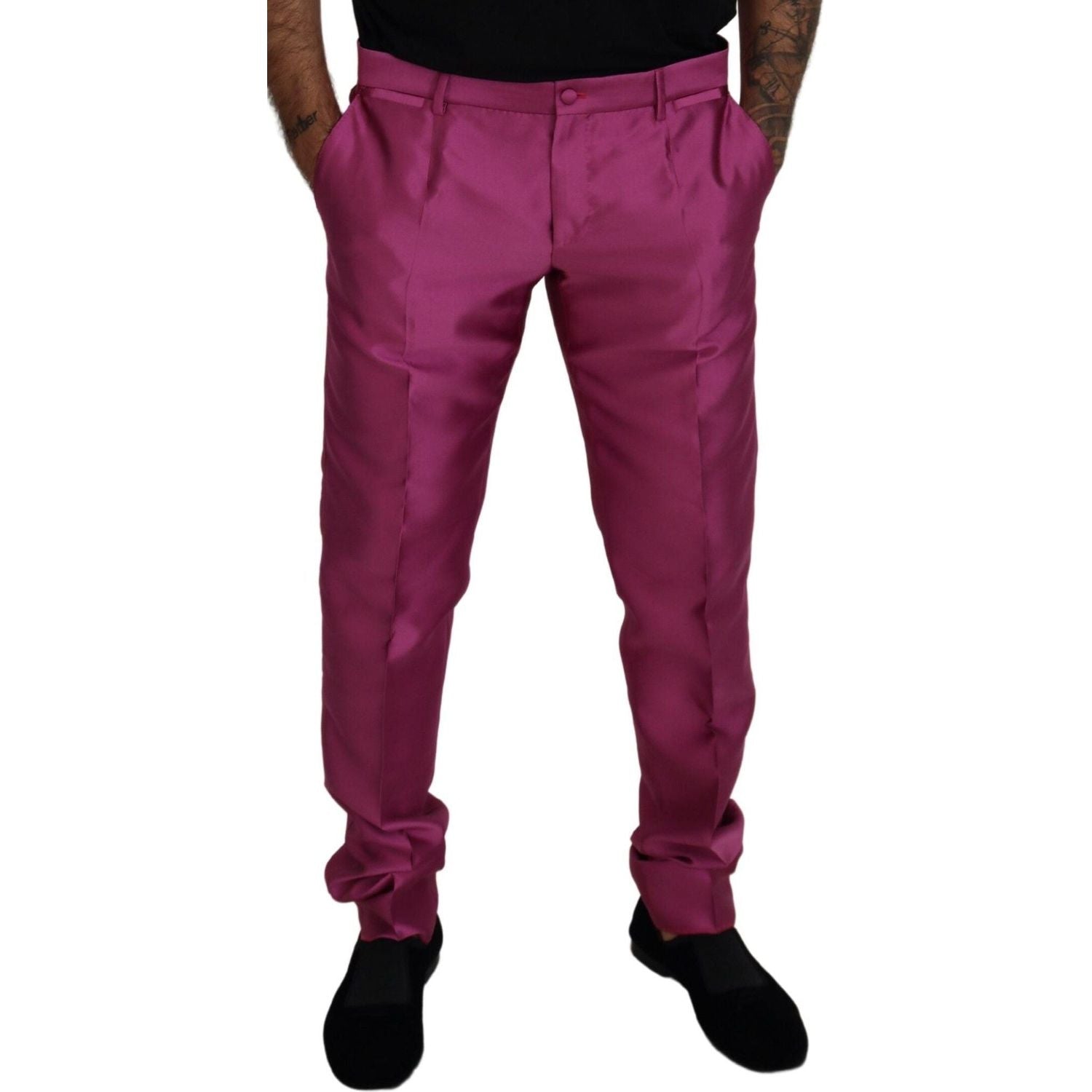 Dolce & Gabbana Pink Silk Slim Trousers Dress Formal Pants