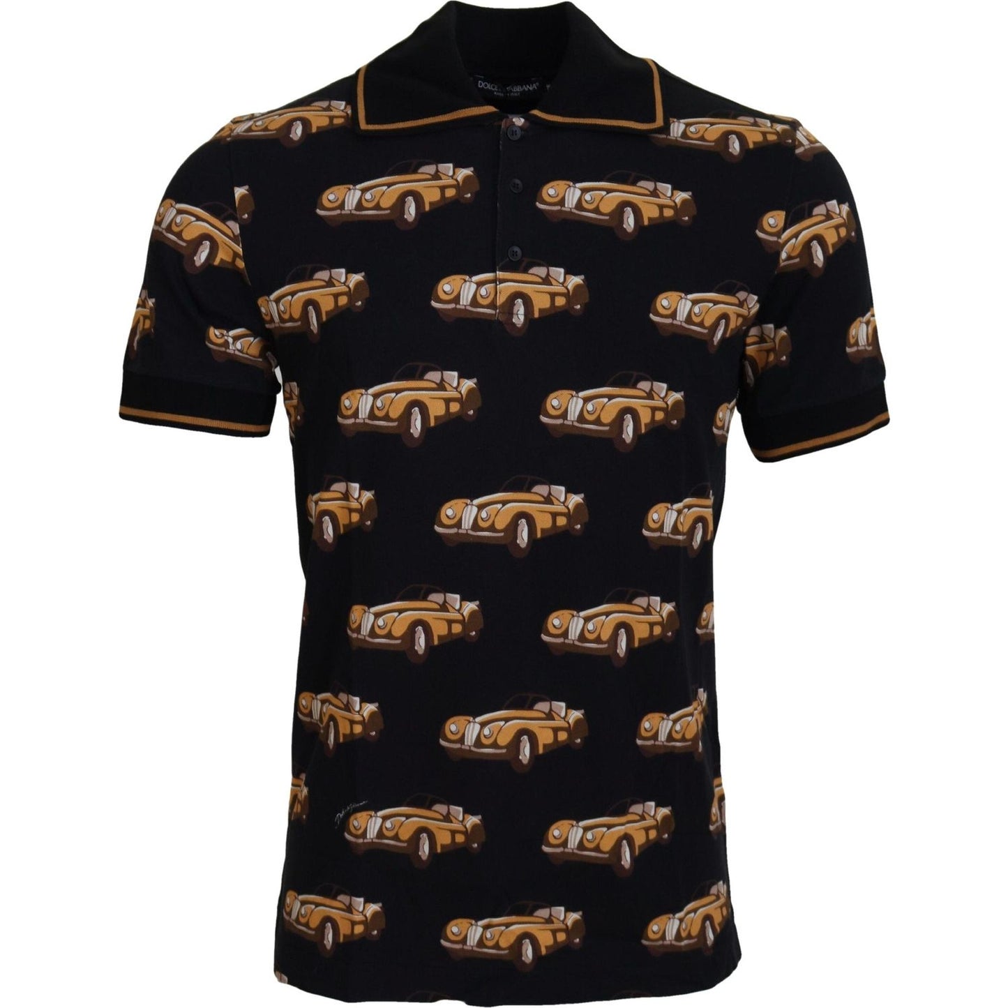 Dolce & Gabbana Black Car Print Short Sleeve Polo T-shirt MAN T-SHIRTS