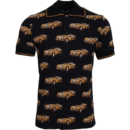 Dolce & Gabbana Black Car Print Short Sleeve Polo T-shirt MAN T-SHIRTS