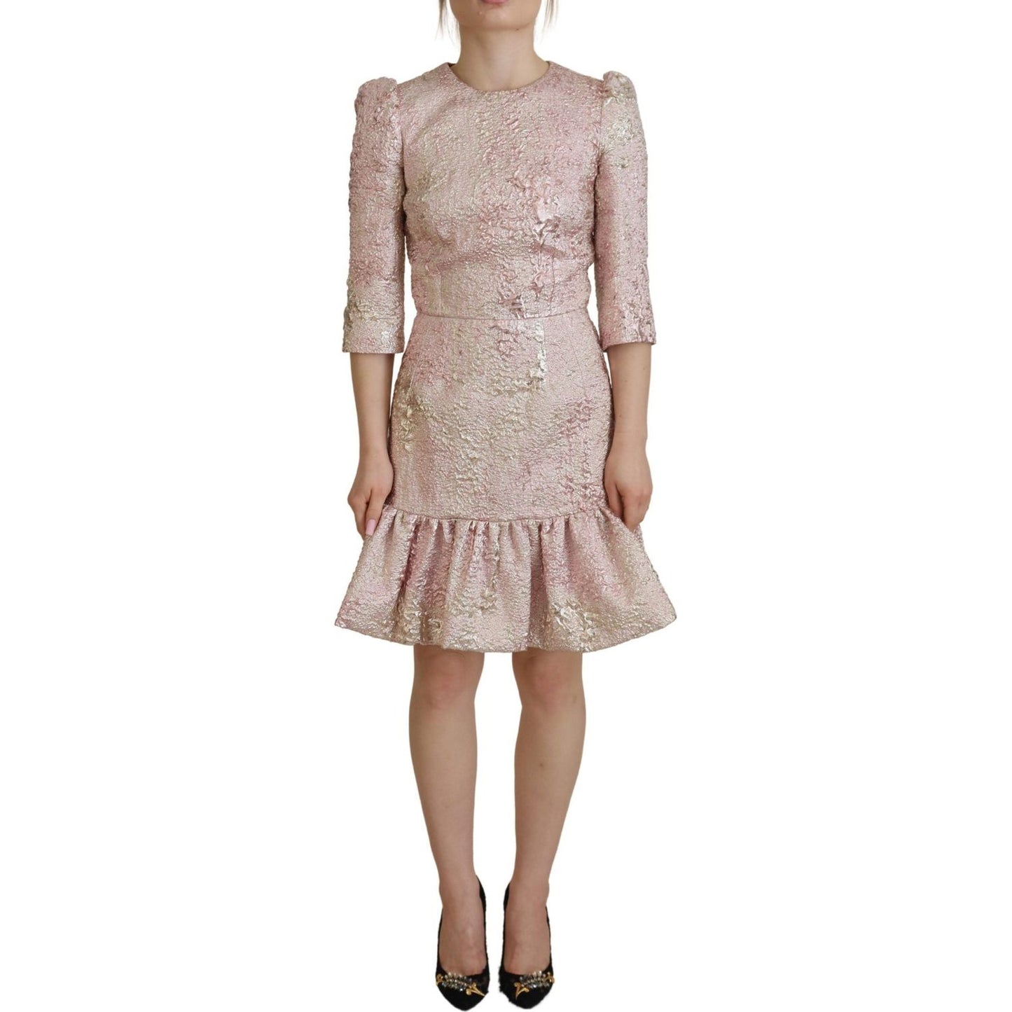 Dolce & Gabbana Pink Jaquard 3/4 Sleeve Sheath Midi Dress WOMAN DRESSES