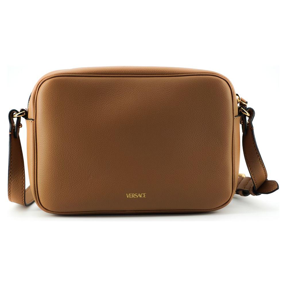 Versace Elegant Brown Leather Camera Case Shoulder Bag