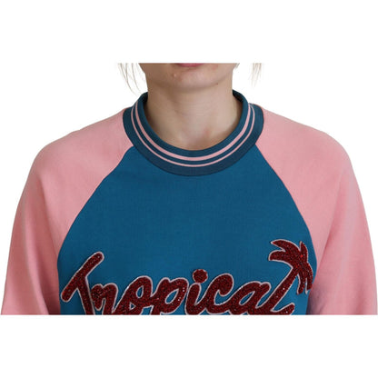 Dolce & Gabbana Blue Pink Queen Sequin Crystal Sweater