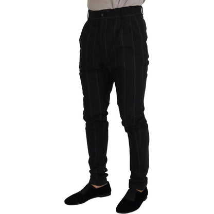 Dolce & Gabbana Black Striped Men Trousers Cotton Pants
