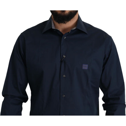 Roberto Cavalli Navy Blue Cotton Dress Formal Shirt