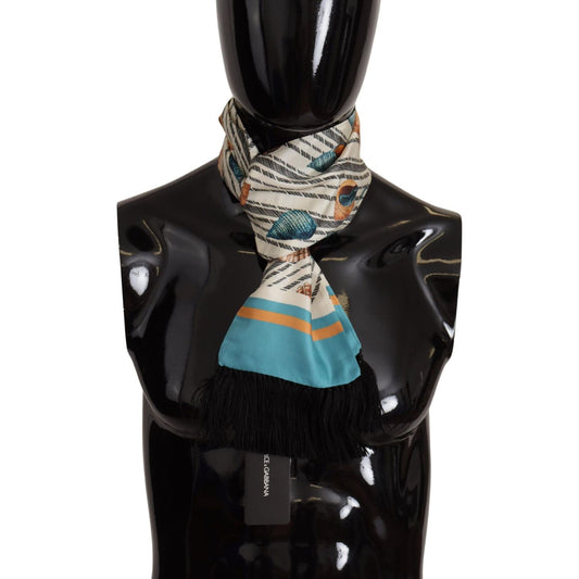 Dolce & Gabbana Multicolor Seashells DG Print Silk Shawl Fringe Scarf