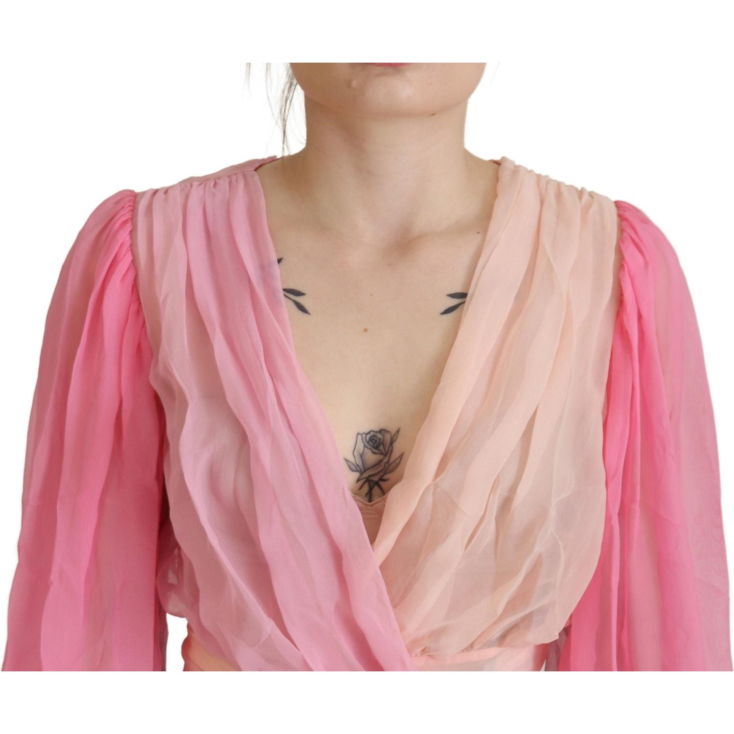 Dolce & Gabbana Pink Silk Wrap Long Sleeves Blouse Top
