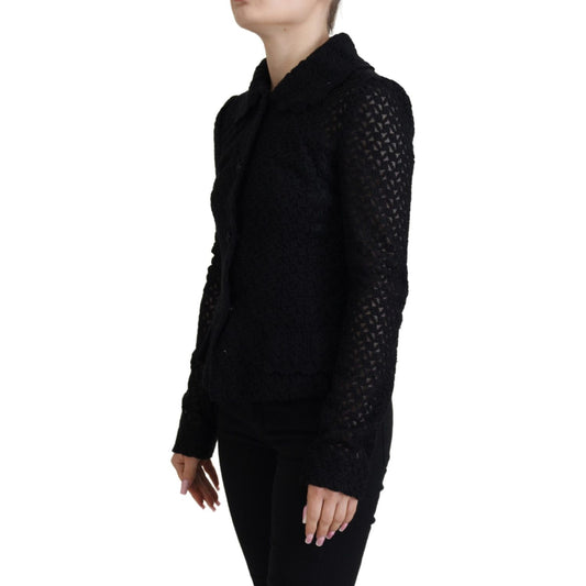 Dolce & Gabbana Black Wool Knitted Button Down Collar Jacket
