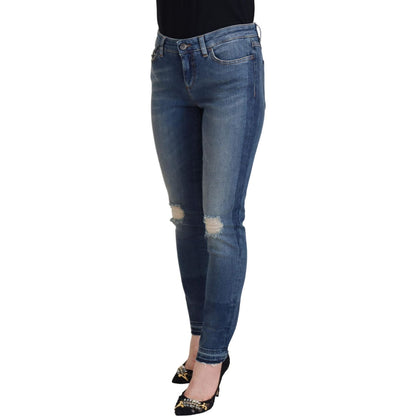 Dolce & Gabbana Blue Washed Cotton Tattered Denim Jeans