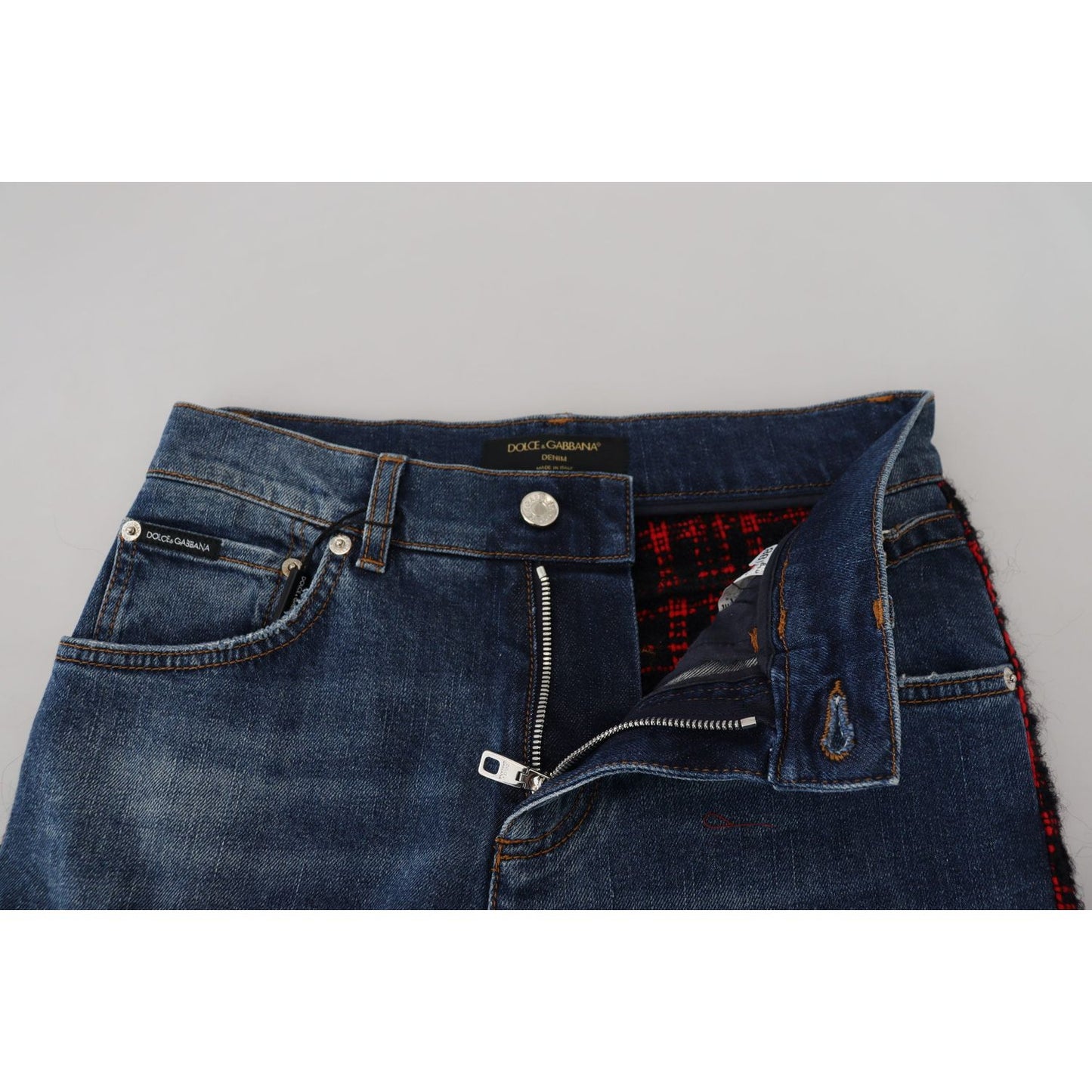 Dolce & Gabbana Blue Checkered Back Skinny Denim Jeans Jeans & Pants