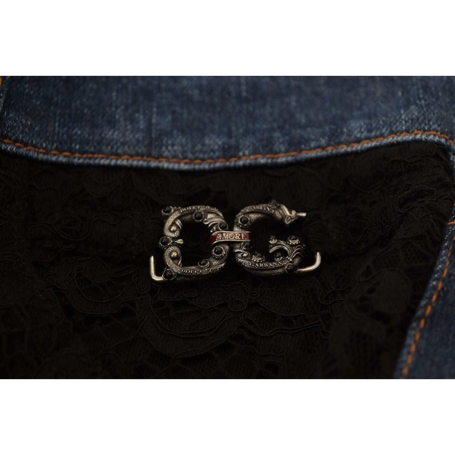 Dolce & Gabbana Black Floral Lace Front Skinny Denim Jeans