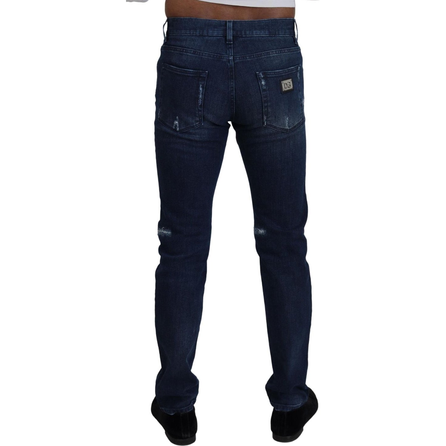 Dolce & Gabbana Blue Cotton Skinny Tattered Denim Jeans