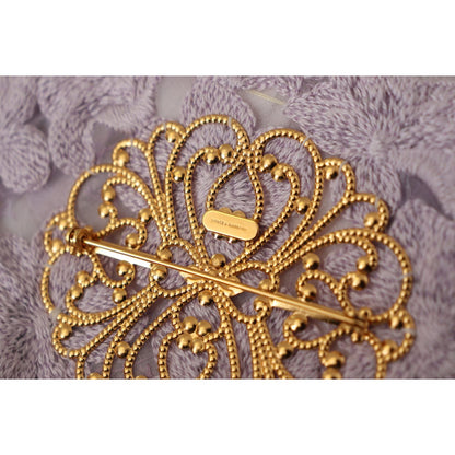Dolce & Gabbana Purple Floral Gold Tone Brass Women Brooch Brooch