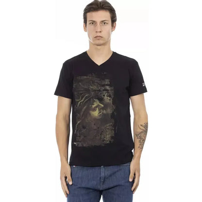 Trussardi Action Black Cotton Men V-Neck T-Shirt