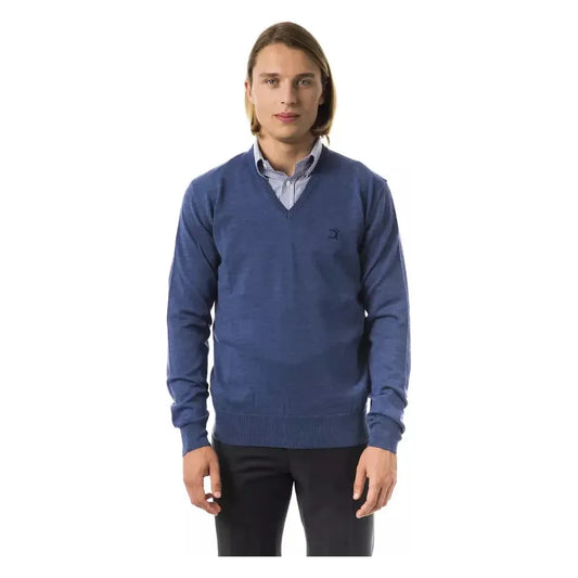 Uominitaliani Blue Merino Wool Men Sweater