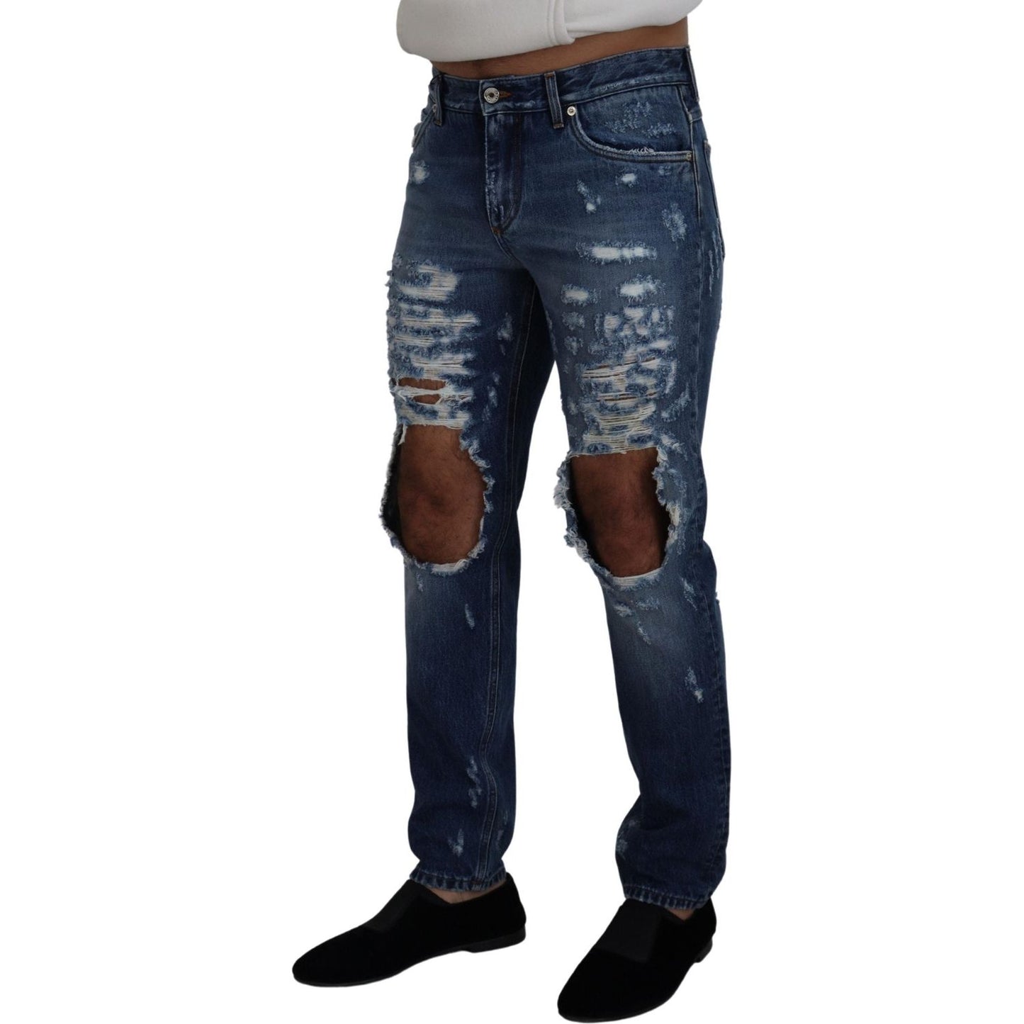 Dolce & Gabbana Blue Cotton Tattered Men Denim Jeans