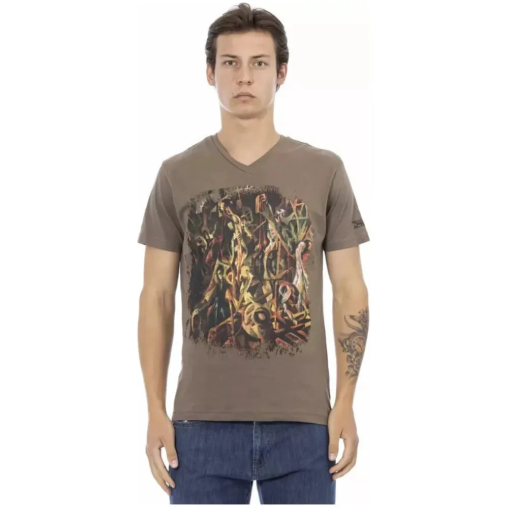 Trussardi Action Brown Cotton Men's V-Neck T-Shirt