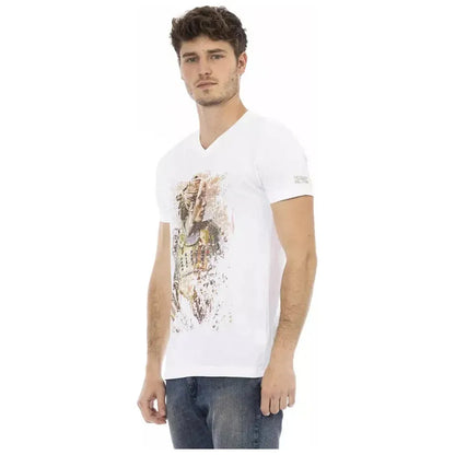Trussardi Action White Cotton Men's V-Neck T-Shirt