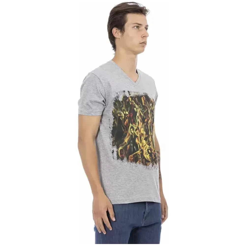 Trussardi Action Gray Cotton Men's V-Neck T-Shirt